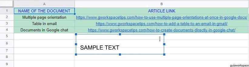Cuadros de texto en Google Sheets