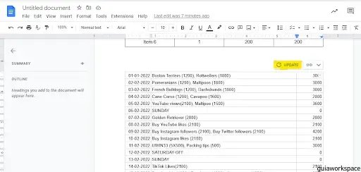 incrustar Google Sheets en Google Docs