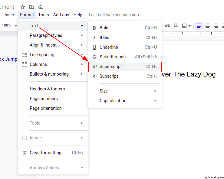 cómo superíndice en google docs