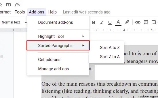 Cómo alfabetizar en Google Docs