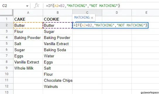 Cómo comparar columnas en una hoja de Google
