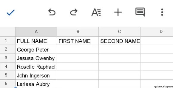 Cómo separar nombres en Google Sheets