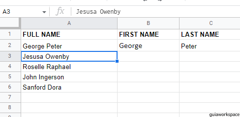 Cómo separar nombres en Google Sheets