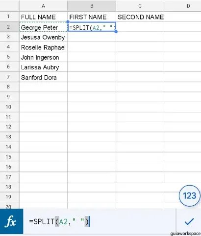 Cómo separar nombres en Google Sheets