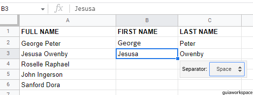 Cómo separar nombres en Google Sheets
