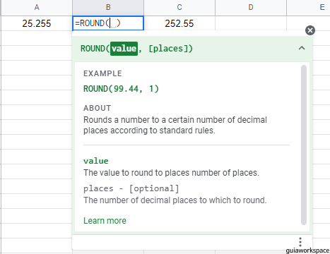 Números redondos en Google Sheets