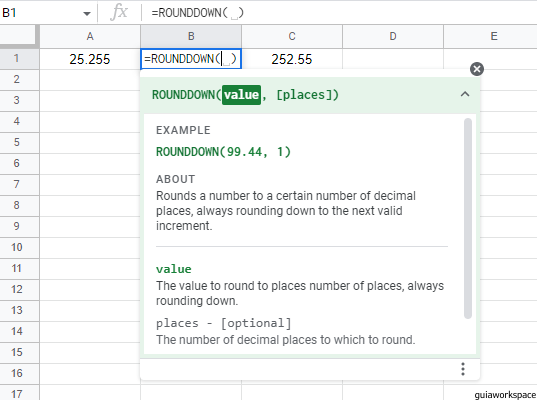Números redondos en Google Sheets