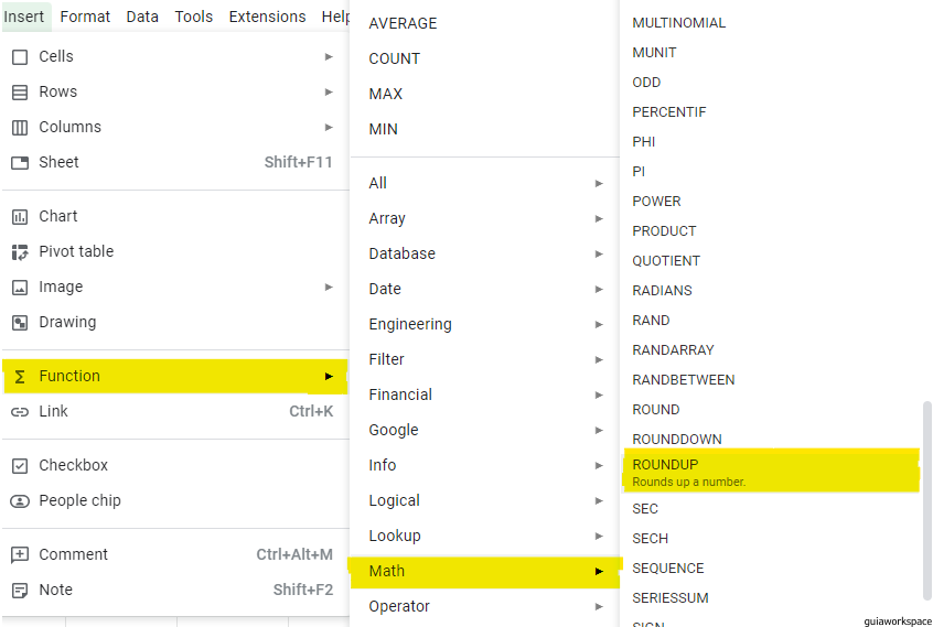 Números redondos en Google Sheets