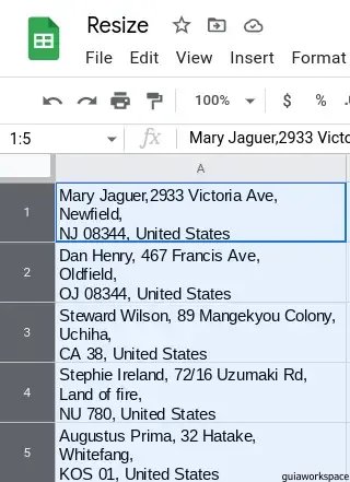 Cómo cambiar la altura de la fila en Google Sheets