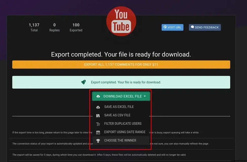 Cómo exportar comentarios de YouTube a Excel