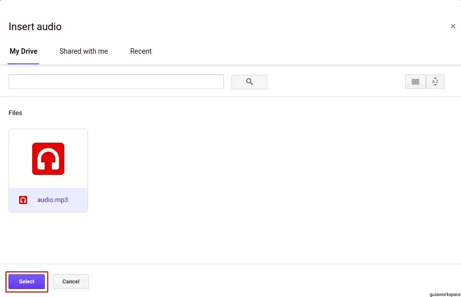 cómo insertar audio en diapositivas de google