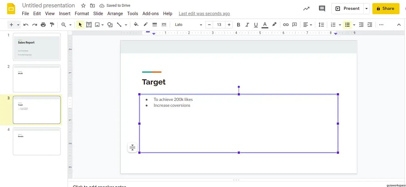 Cómo agregar viñetas en Presentaciones de Google