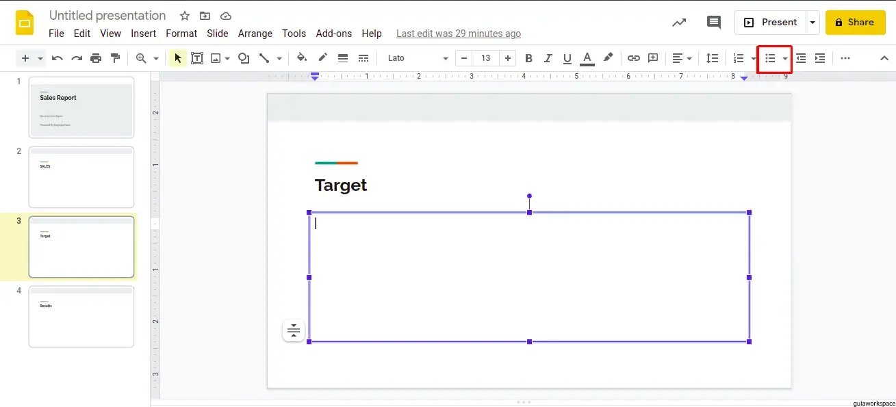 Cómo agregar viñetas en Presentaciones de Google