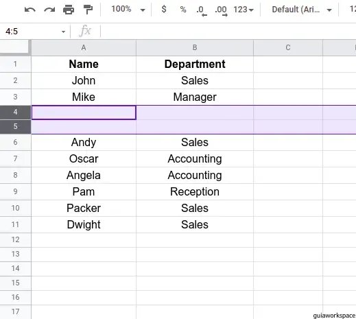 Cómo insertar varias filas en Google Sheets