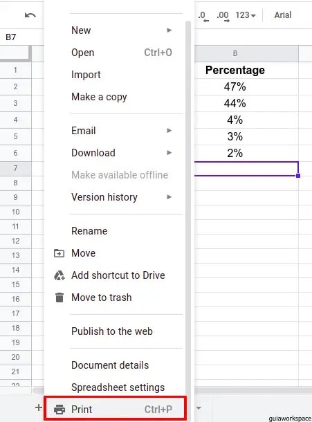 Pasos para configurar el área de impresión en Google Sheets