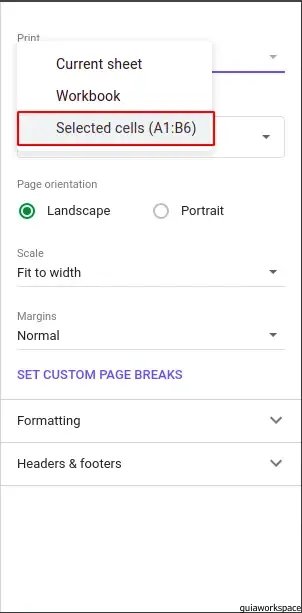 Cómo configurar el área de impresión en Google Sheets