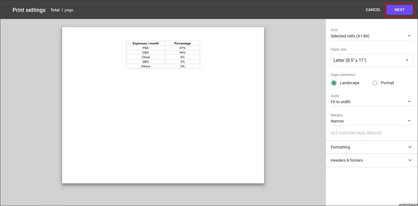 Cómo configurar el área de impresión en Google Sheets