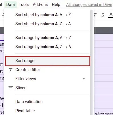 Pasos para ordenar datos en Google Sheets