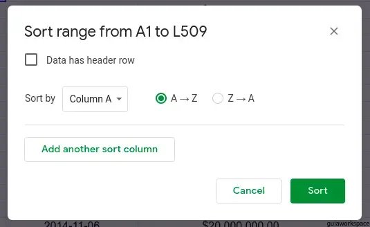 Pasos para ordenar datos en Google Sheets