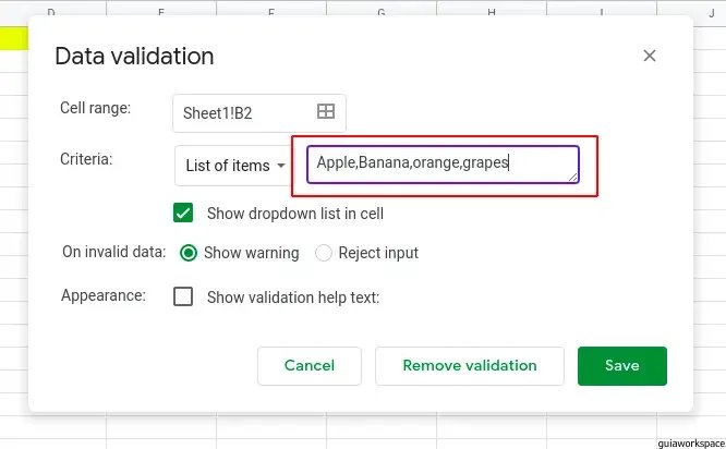 Cómo agregar una lista desplegable en Google Sheets