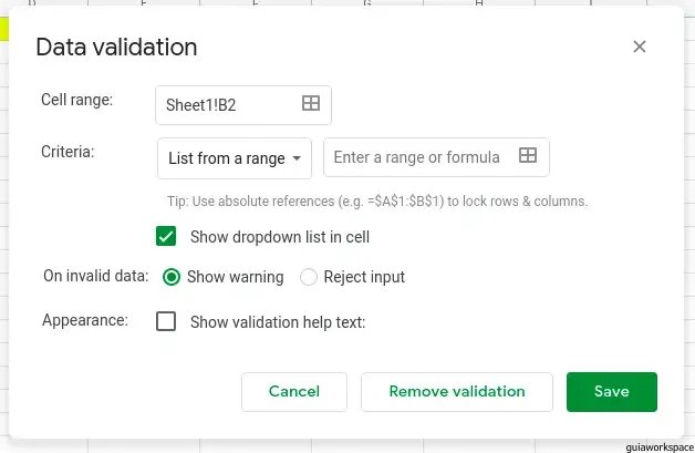 Pasos para agregar una lista desplegable en Google Sheets