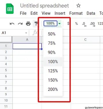 Acercar y alejar en Google Sheets