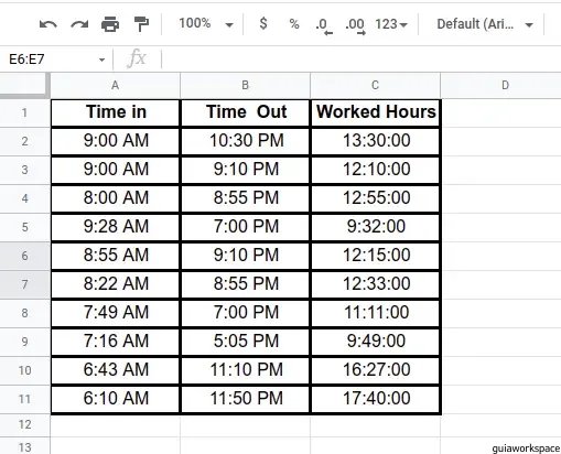 Borde en Google Sheets