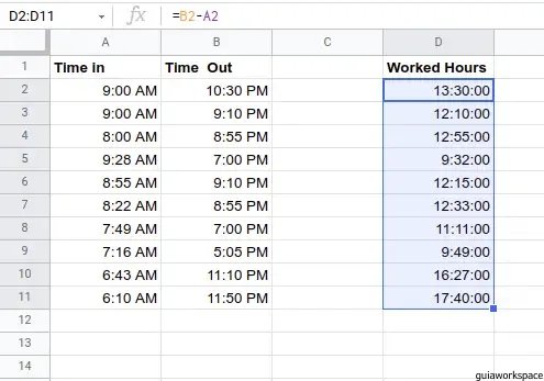 Encuentra el tiempo trabajado