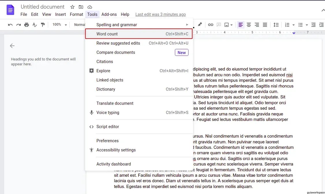 cómo ver cuántas palabras escribiste en Google Docs